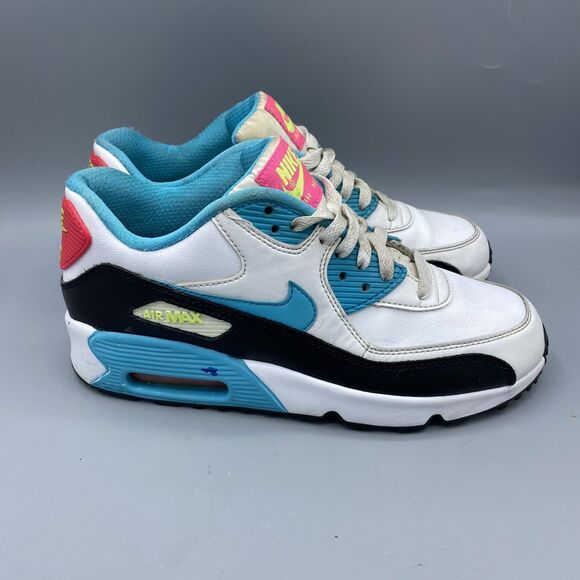 Nike Air Max 90 Sneakers White Blue Black Pink 833376-104 GS Size 6.5Y - Picture 1 of 7